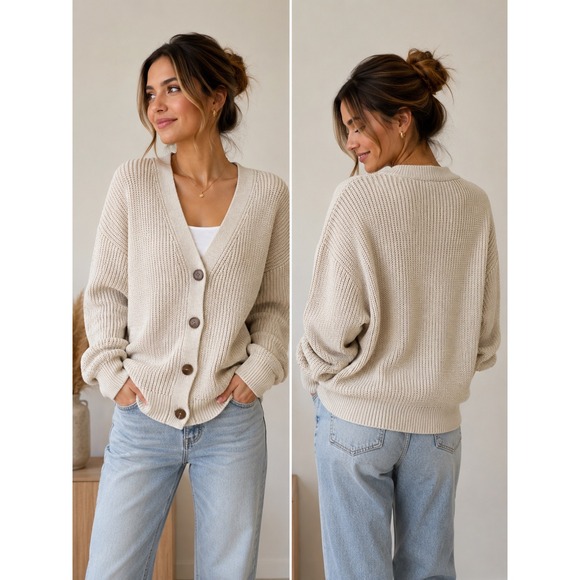 Quince Sweaters - Quince 100% Organic Cotton Oversized Cardigan Oatmeal Beige Large NWT